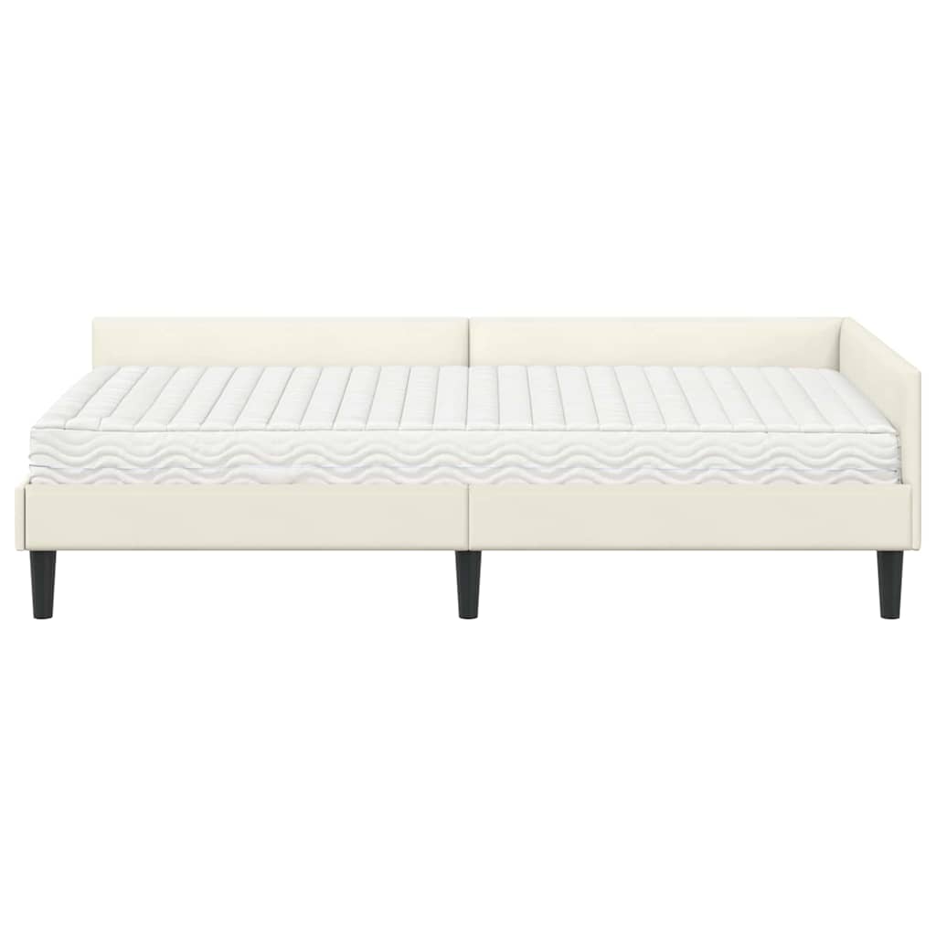 Hoekbedframe Met Matras Anders 2 Pcs Fluweel 90 x 200 cm Crème