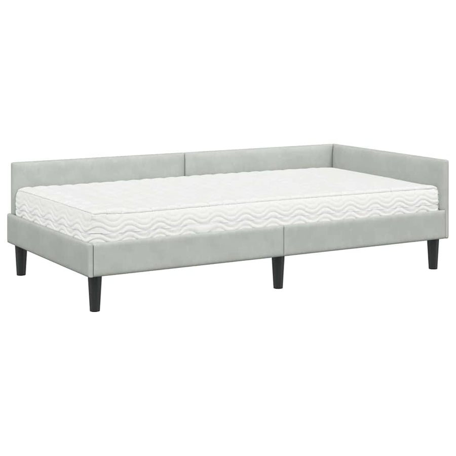 Hoekbedframe Met Matras Anders 2 Pcs Fluweel 100 x 200 cm Lichtgrijs