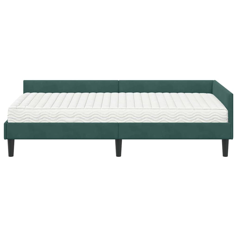 Hoekbedframe Met Matras Anders 2 Pcs Groen Fluweel 100 x 200 cm Donkergroen