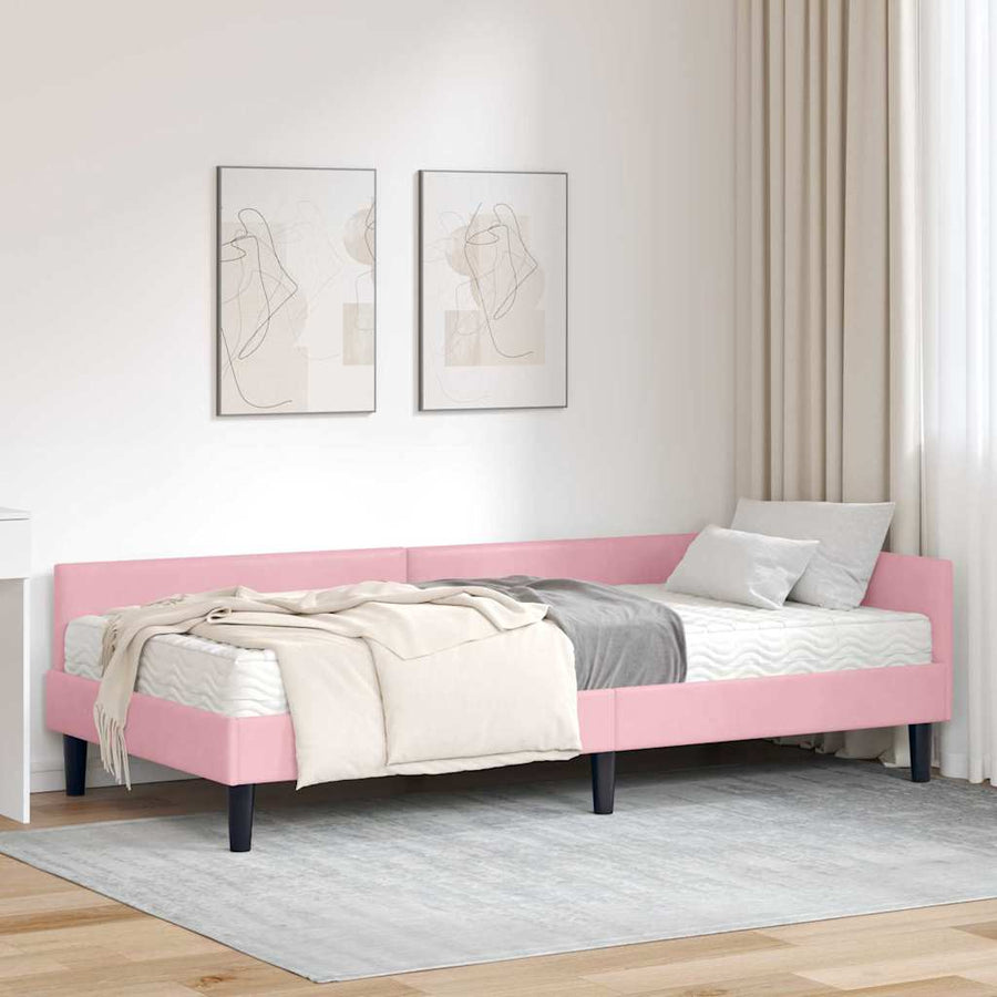 Hoekbedframe Met Matras Anders 2 Pcs Grijs Fluweel 100 x 200 cm Roze