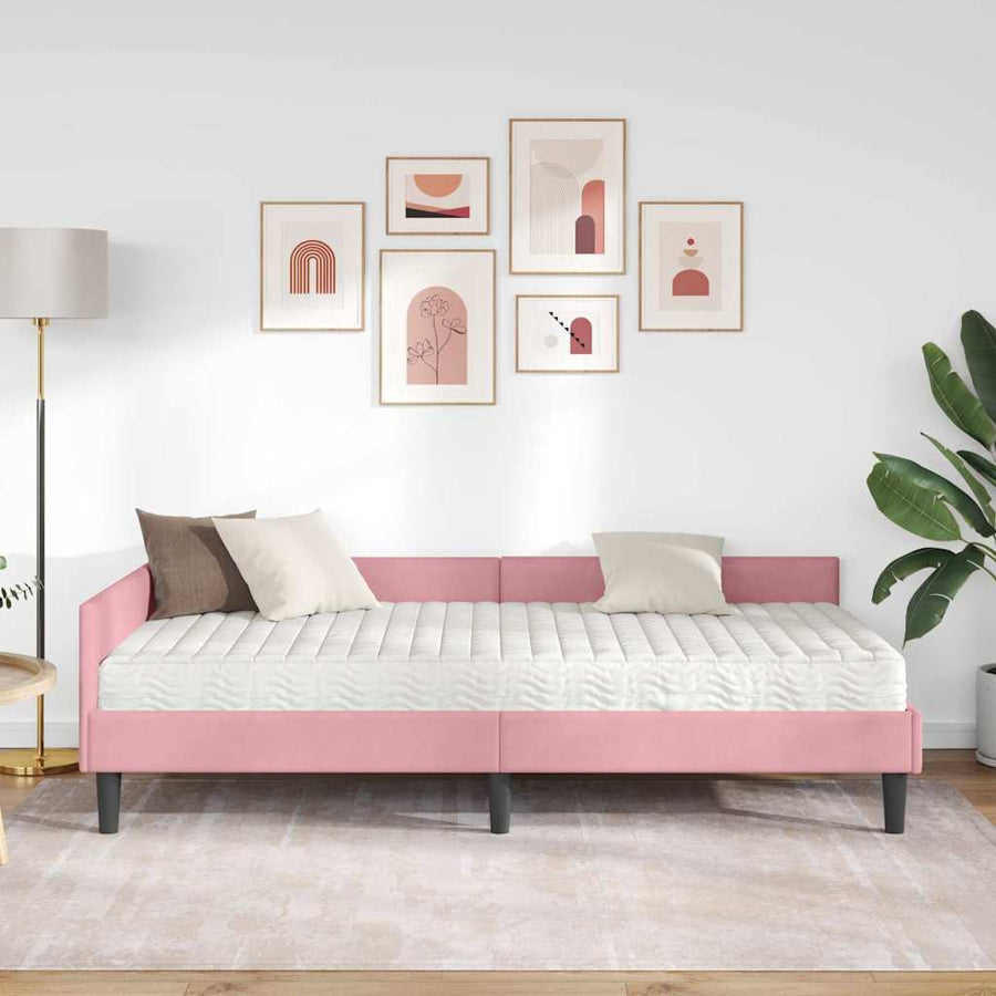 Hoekbedframe Met Matras Anders 2 Pcs Grijs Fluweel 100 x 200 cm Roze