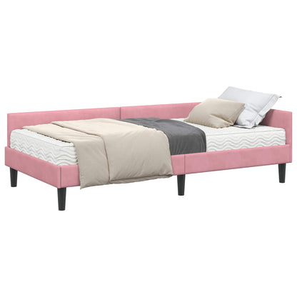 Hoekbedframe Met Matras Anders 2 Pcs Grijs Fluweel 100 x 200 cm Roze