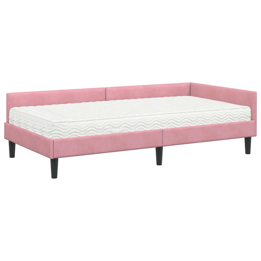 Hoekbedframe Met Matras Anders 2 Pcs Grijs Fluweel 100 x 200 cm Roze