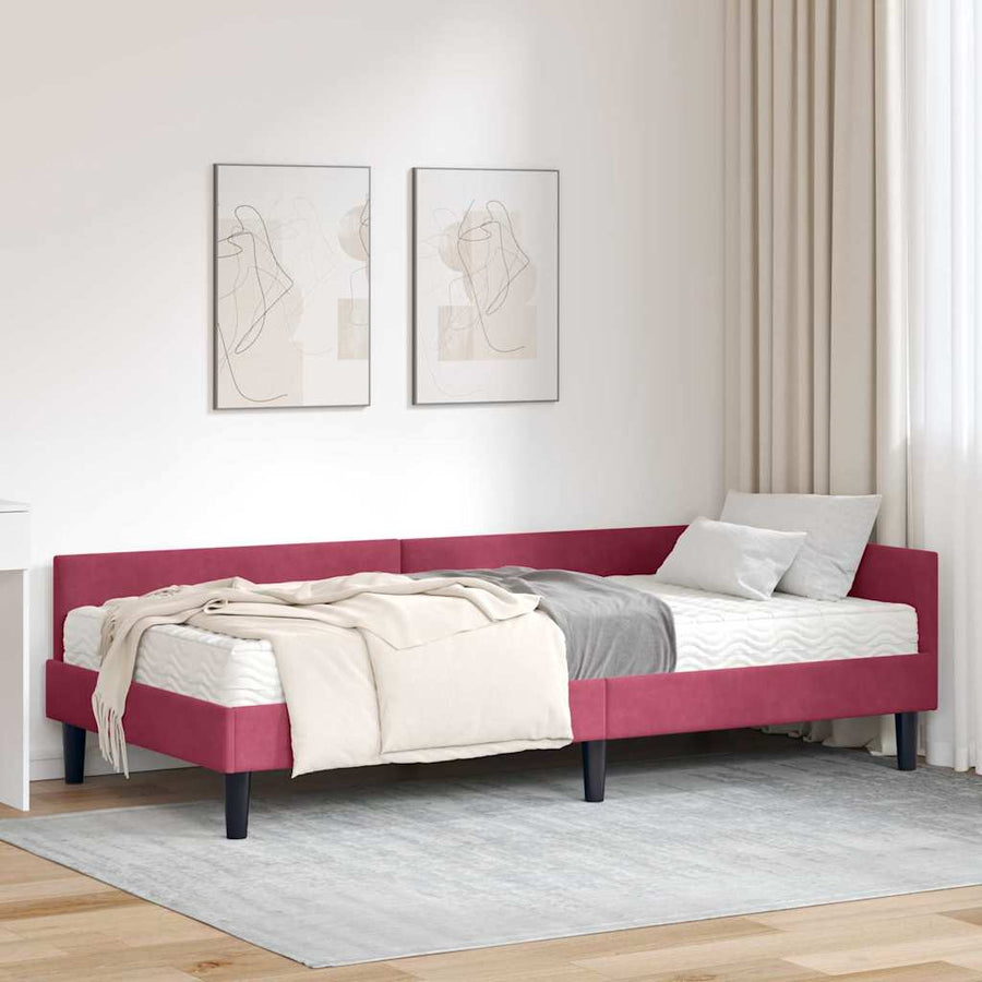 Hoekbedframe Met Matras Anders 2 Pcs Groen Fluweel 100 x 200 cm Wijnrood