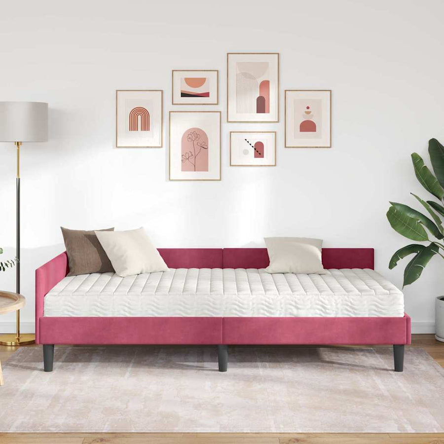 Hoekbedframe Met Matras Anders 2 Pcs Groen Fluweel 100 x 200 cm Wijnrood