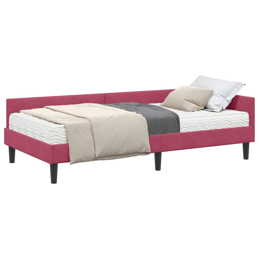 Hoekbedframe Met Matras Anders 2 Pcs Groen Fluweel 100 x 200 cm Wijnrood