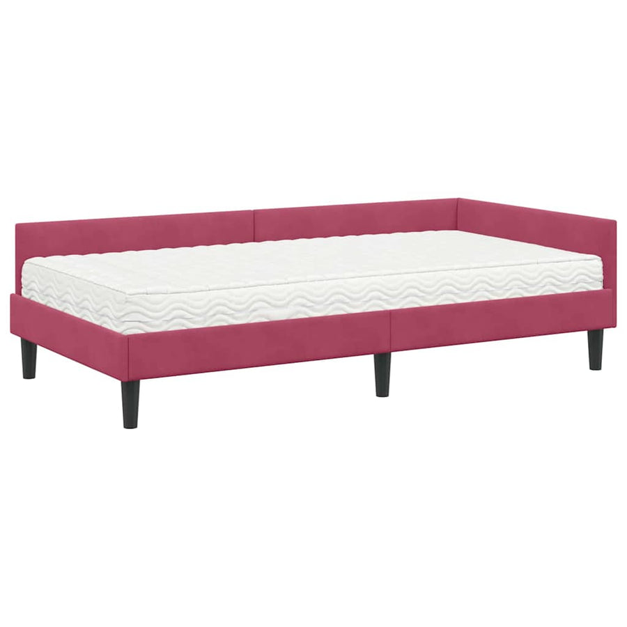 Hoekbedframe Met Matras Anders 2 Pcs Groen Fluweel 100 x 200 cm Wijnrood