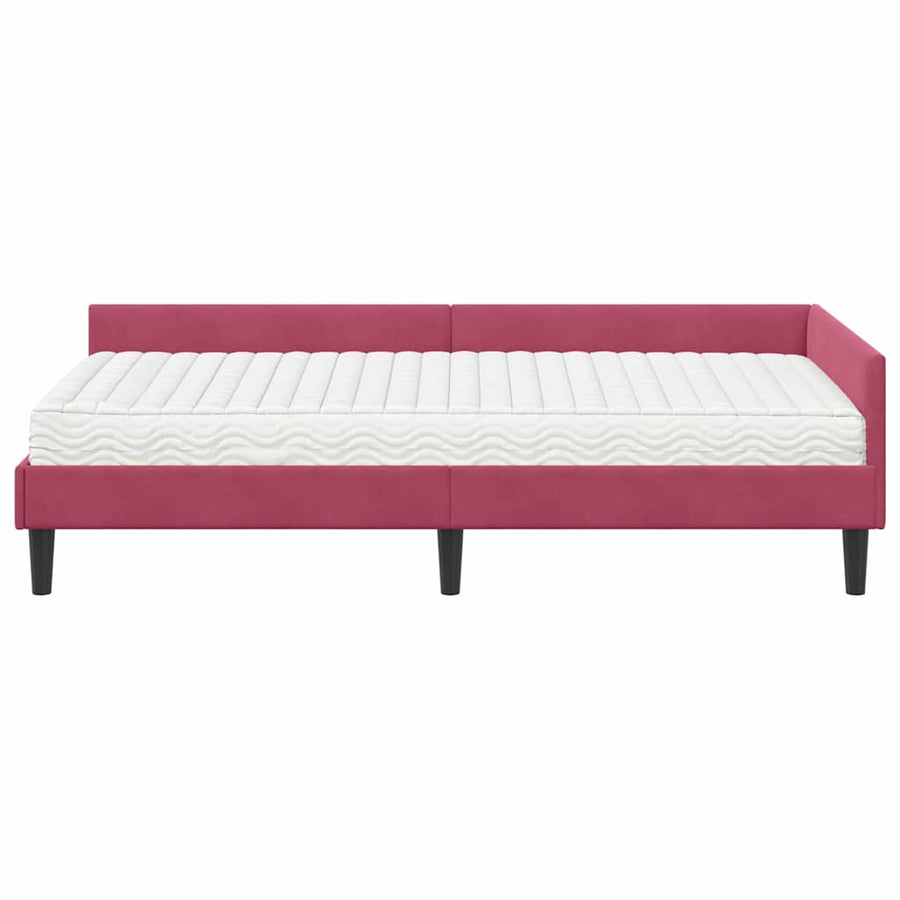 Hoekbedframe Met Matras Anders 2 Pcs Groen Fluweel 100 x 200 cm Wijnrood