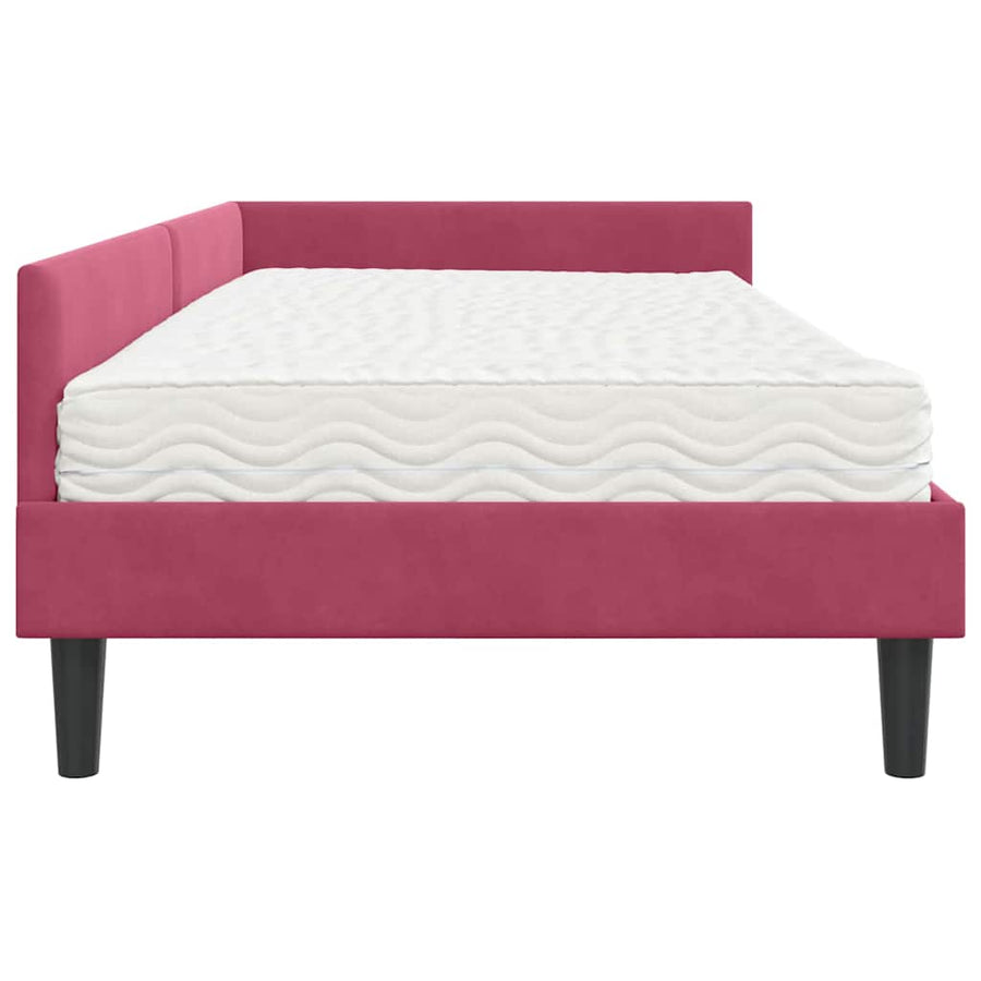 Hoekbedframe Met Matras Anders 2 Pcs Groen Fluweel 100 x 200 cm Wijnrood