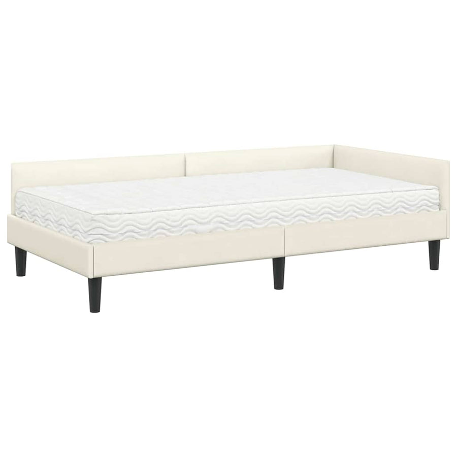 Hoekbedframe Met Matras Anders 2 Pcs Fluweel 100 x 200 cm Crème