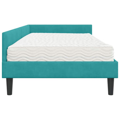 Hoekbedframe Met Matras Anders 2 Pcs Fluweel 100 x 200 cm Turquoise