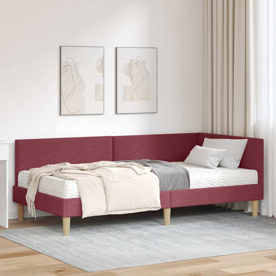 Hoekbedframe Met Matras Anders Met Hoofdeinde 2 Pcs Grijs Stof 80 x 200 cm Wijnrood