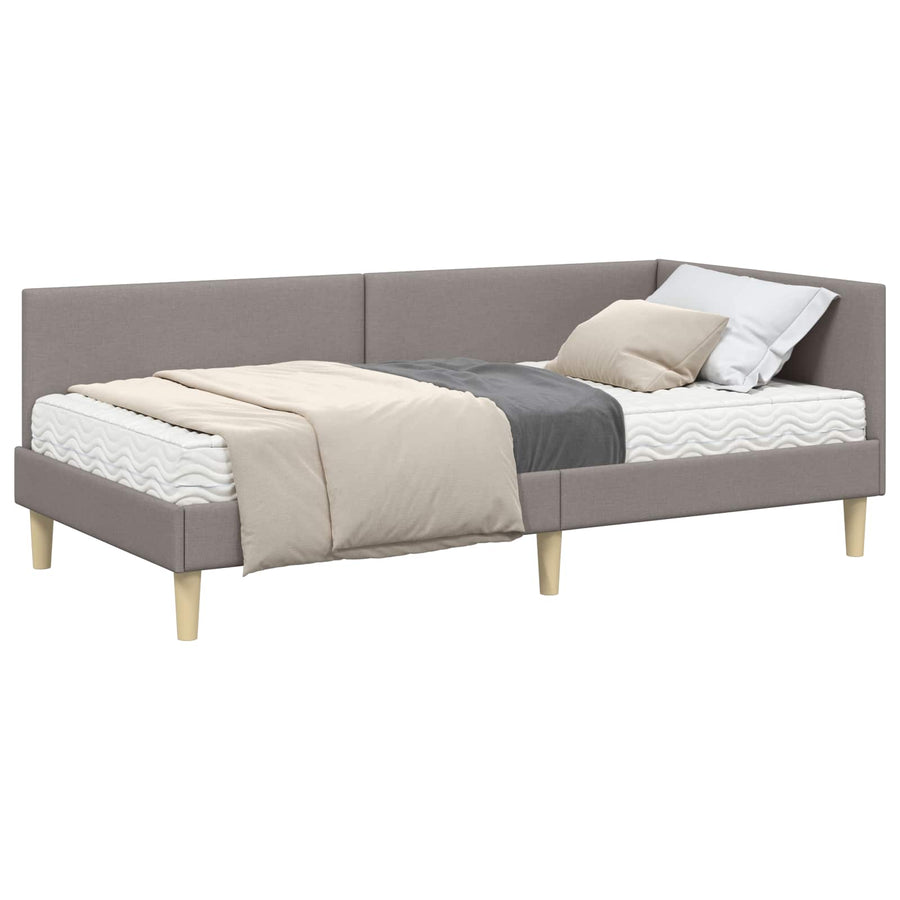 Hoekbedframe Met Matras Anders Met Hoofdeinde 2 Pcs Stof 80 x 200 cm Taupe