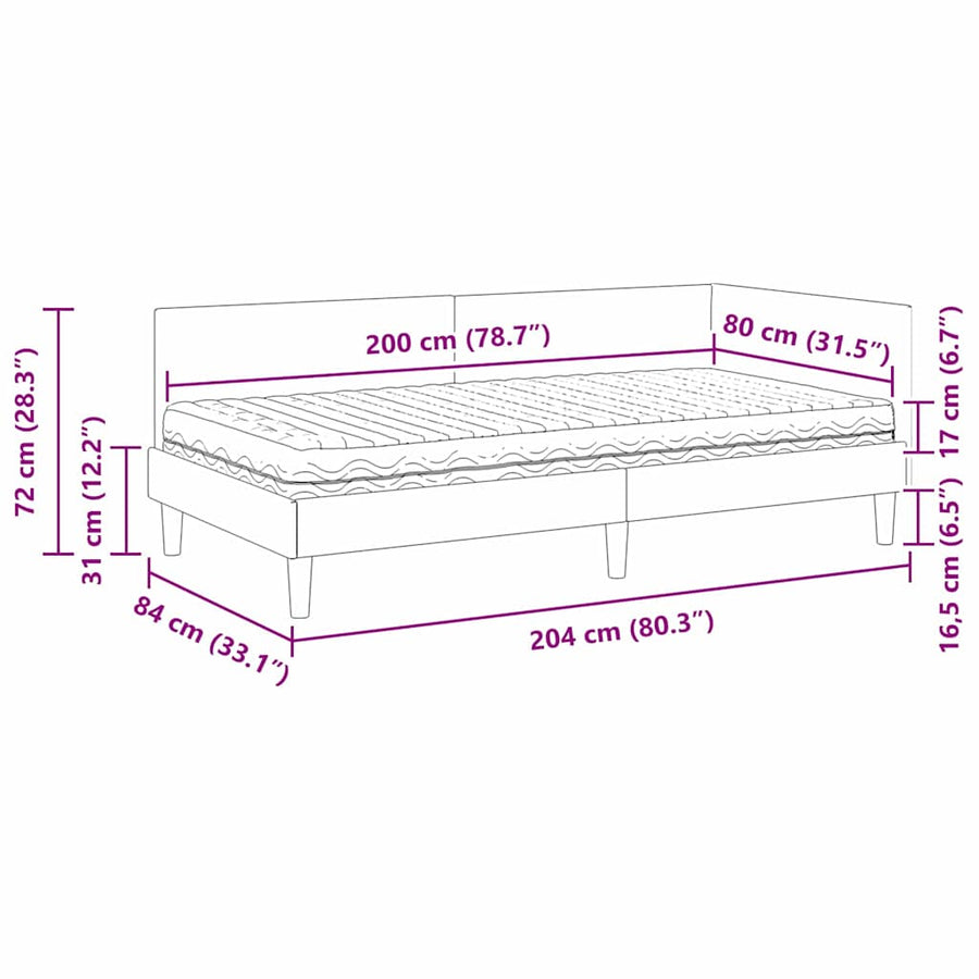 Hoekbedframe Met Matras Anders Met Hoofdeinde 2 Pcs Stof 80 x 200 cm Taupe