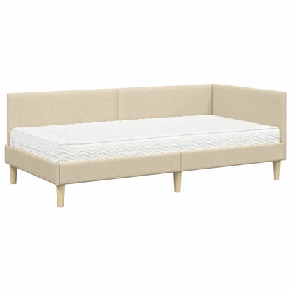 Hoekbedframe Met Matras Anders Met Hoofdeinde 2 Pcs Stof 80 x 200 cm Crème