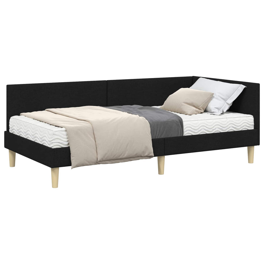 Hoekbedframe Met Matras Anders Met Hoofdeinde 2 Pcs Groen Stof 90 x 190 cm Zwart