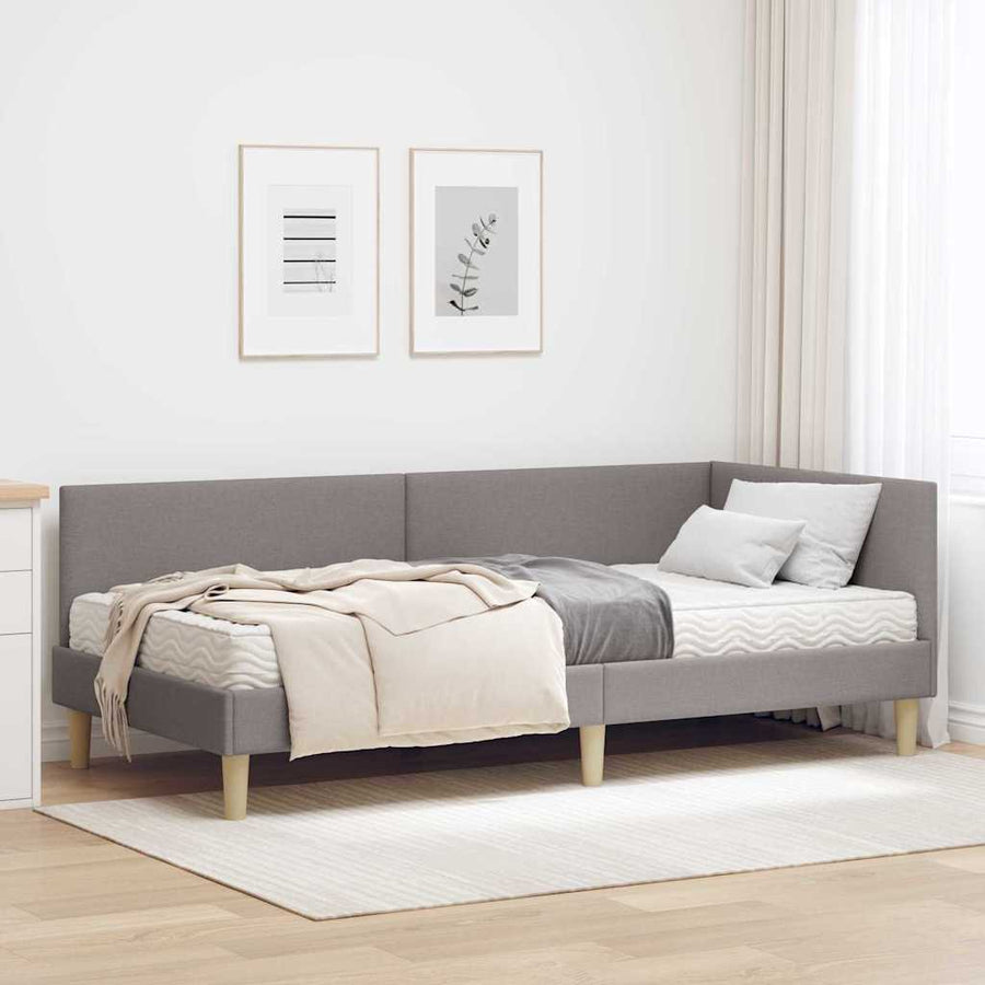 Hoekbedframe Met Matras Anders Met Hoofdeinde 2 Pcs Stof 90 x 190 cm Taupe