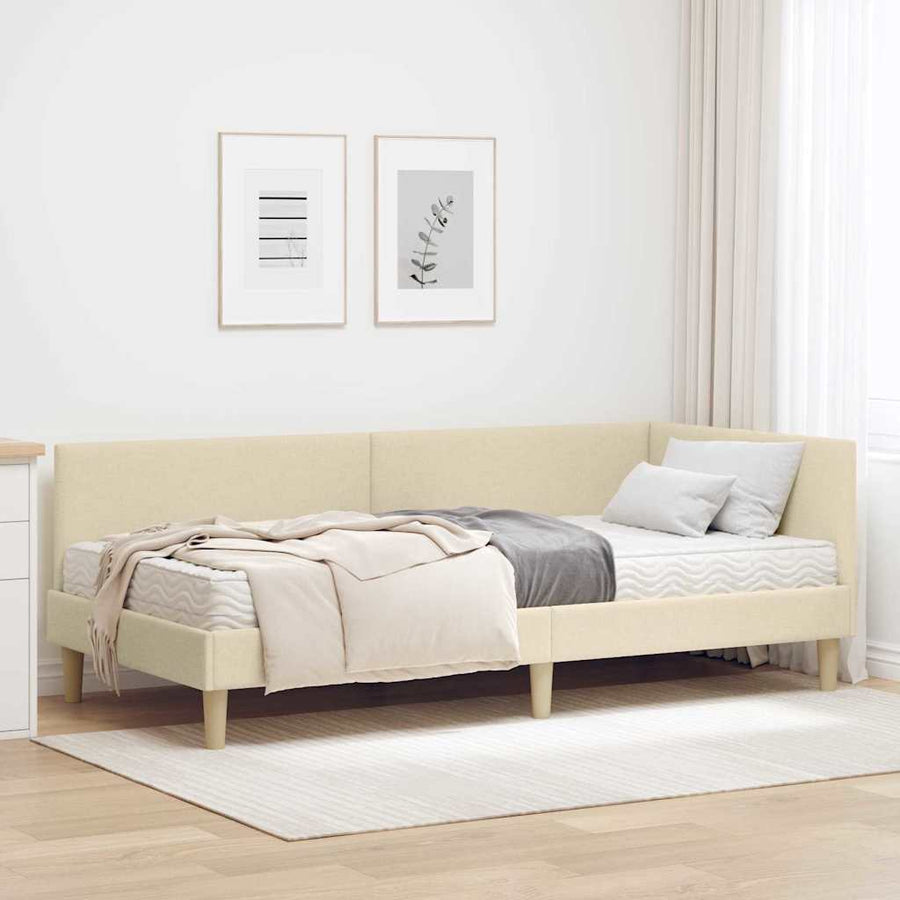 Hoekbedframe met Matras Anders met hoofdeinde 2 st Crème Stof