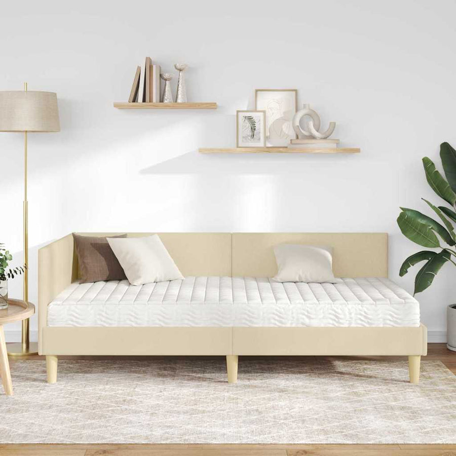 Hoekbedframe met Matras Anders met hoofdeinde 2 st Crème Stof