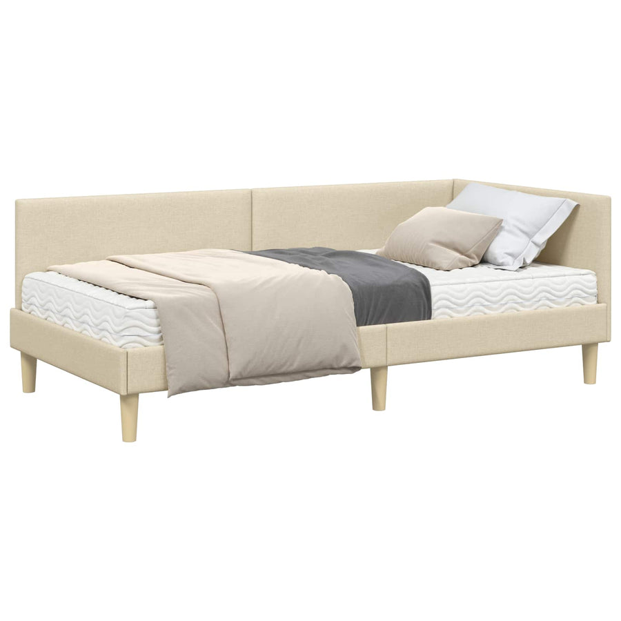 Hoekbedframe met Matras Anders met hoofdeinde 2 st Crème Stof