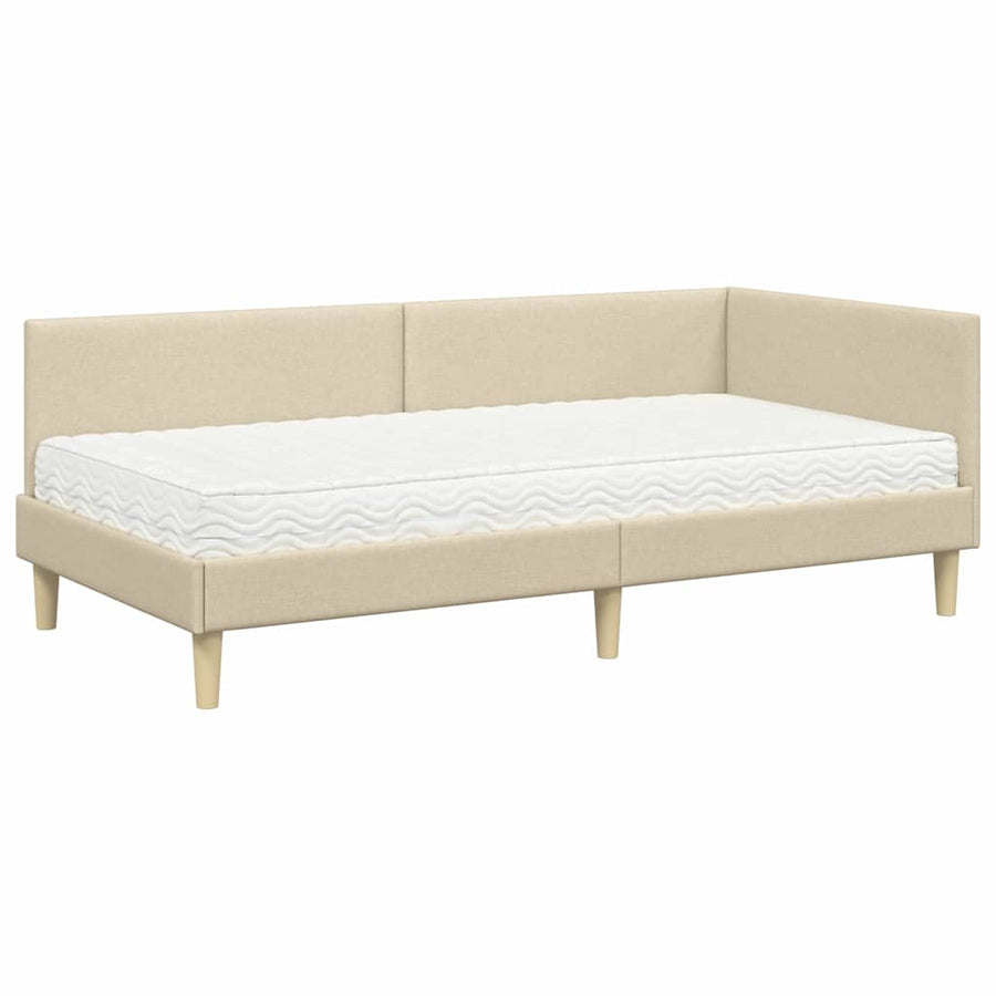 Hoekbedframe met Matras Anders met hoofdeinde 2 st Crème Stof