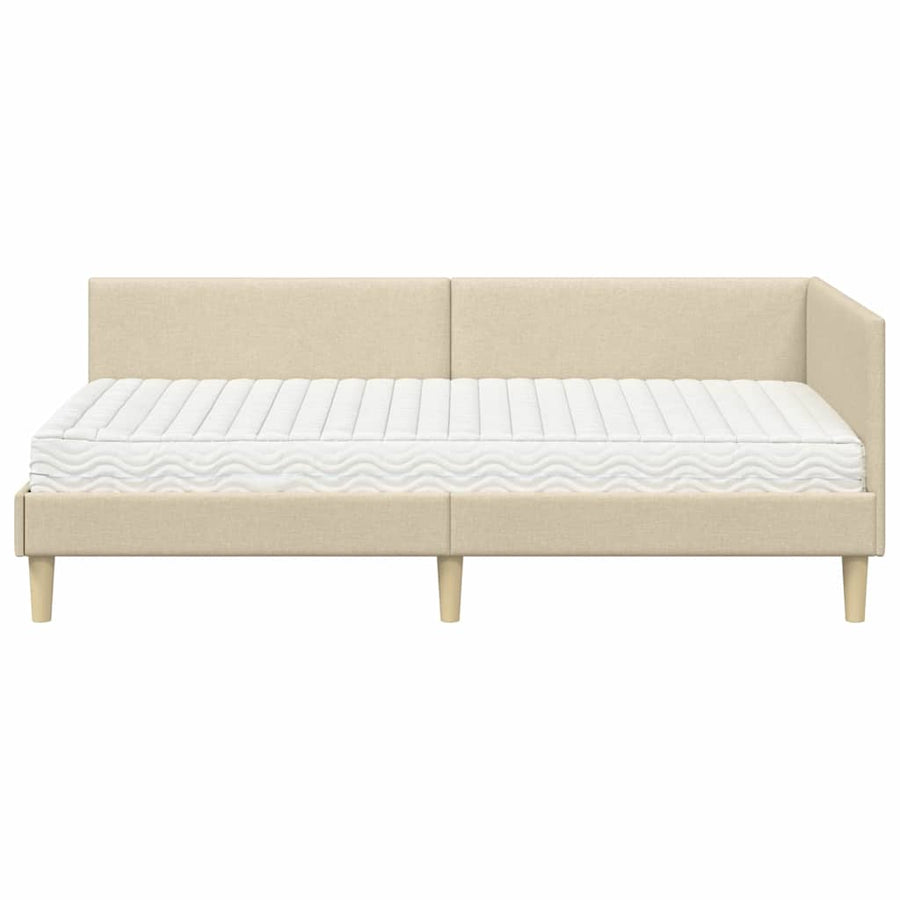 Hoekbedframe met Matras Anders met hoofdeinde 2 st Crème Stof