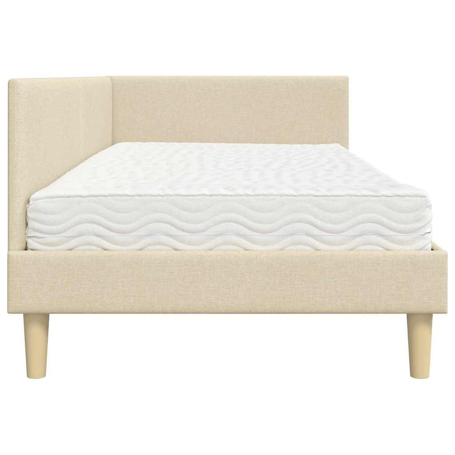 Hoekbedframe met Matras Anders met hoofdeinde 2 st Crème Stof
