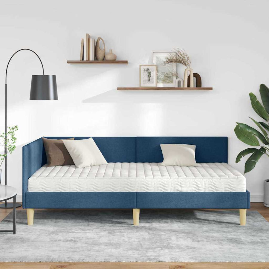 Hoekbedframe met Matras Anders met hoofdeinde 2 pcs Blauw Stof