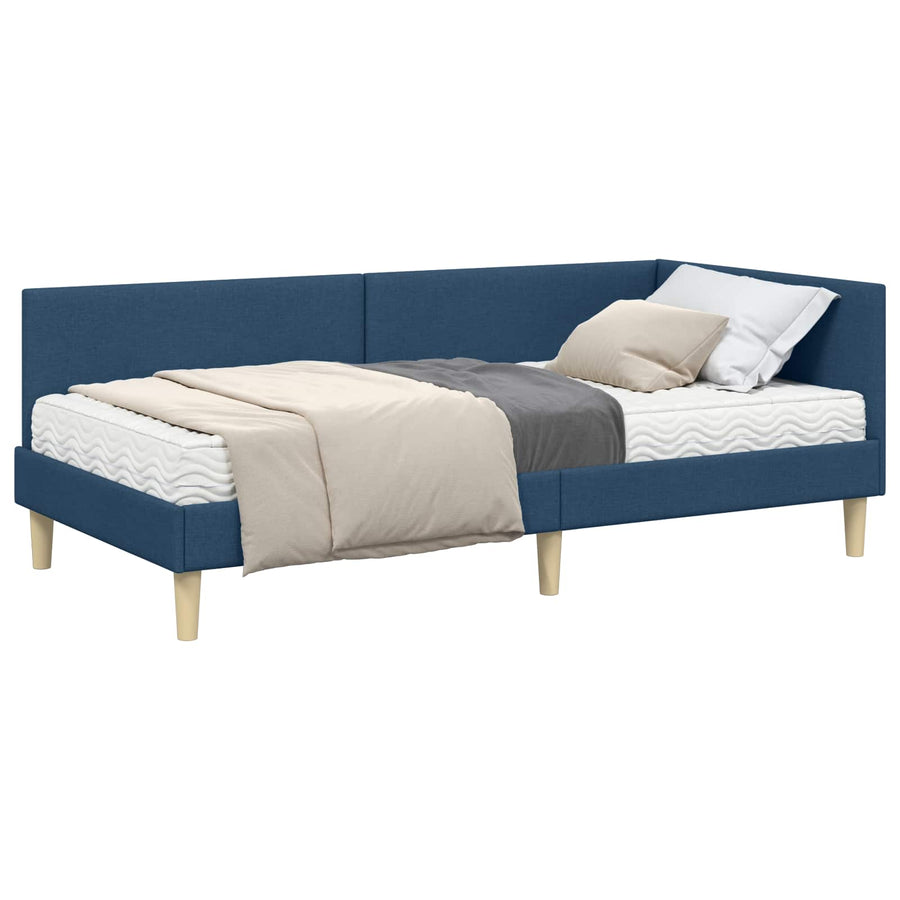 Hoekbedframe met Matras Anders met hoofdeinde 2 pcs Blauw Stof