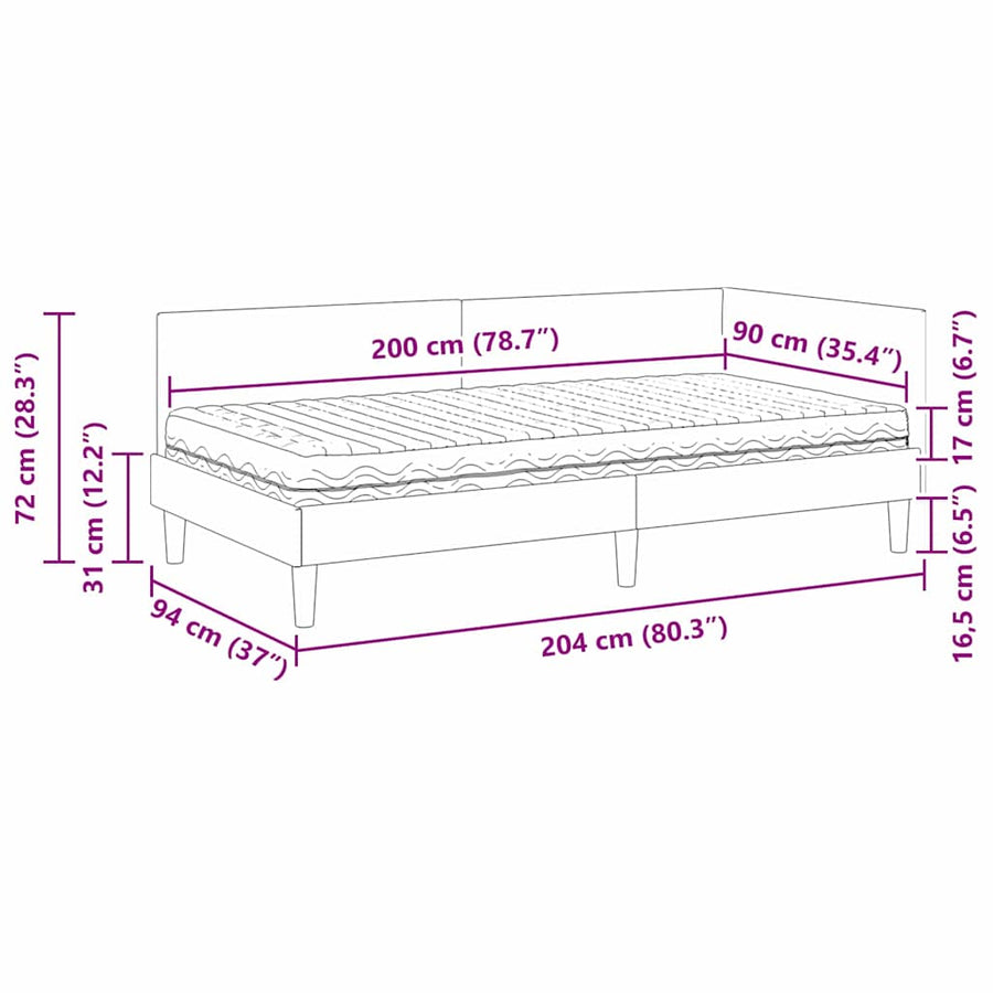 Hoekbedframe Met Matras Anders 2 Pcs Stof 90 x 200 cm Lichtgrijs