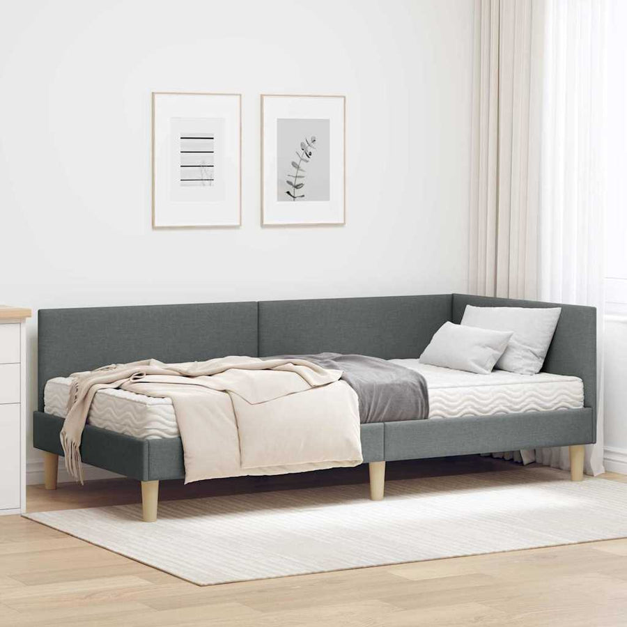 Hoekbedframe Met Matras Anders Met Hoofdeinde 2 Pcs Grijs Stof 90 x 200 cm Donkergrijs