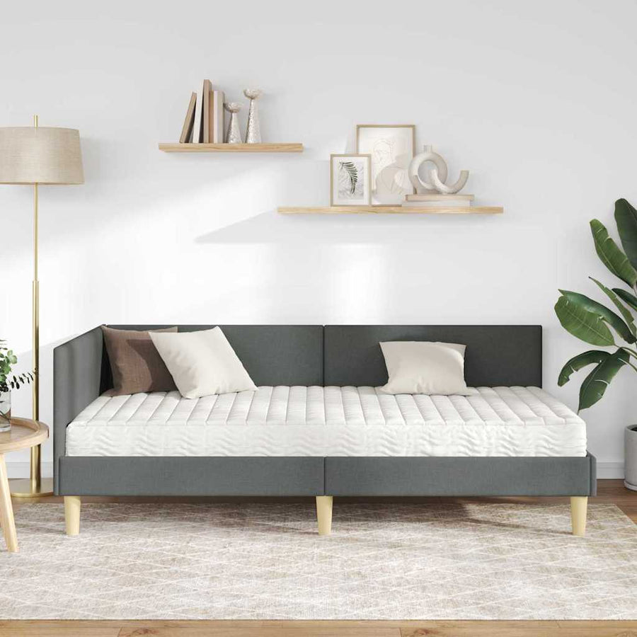 Hoekbedframe Met Matras Anders Met Hoofdeinde 2 Pcs Grijs Stof 90 x 200 cm Donkergrijs