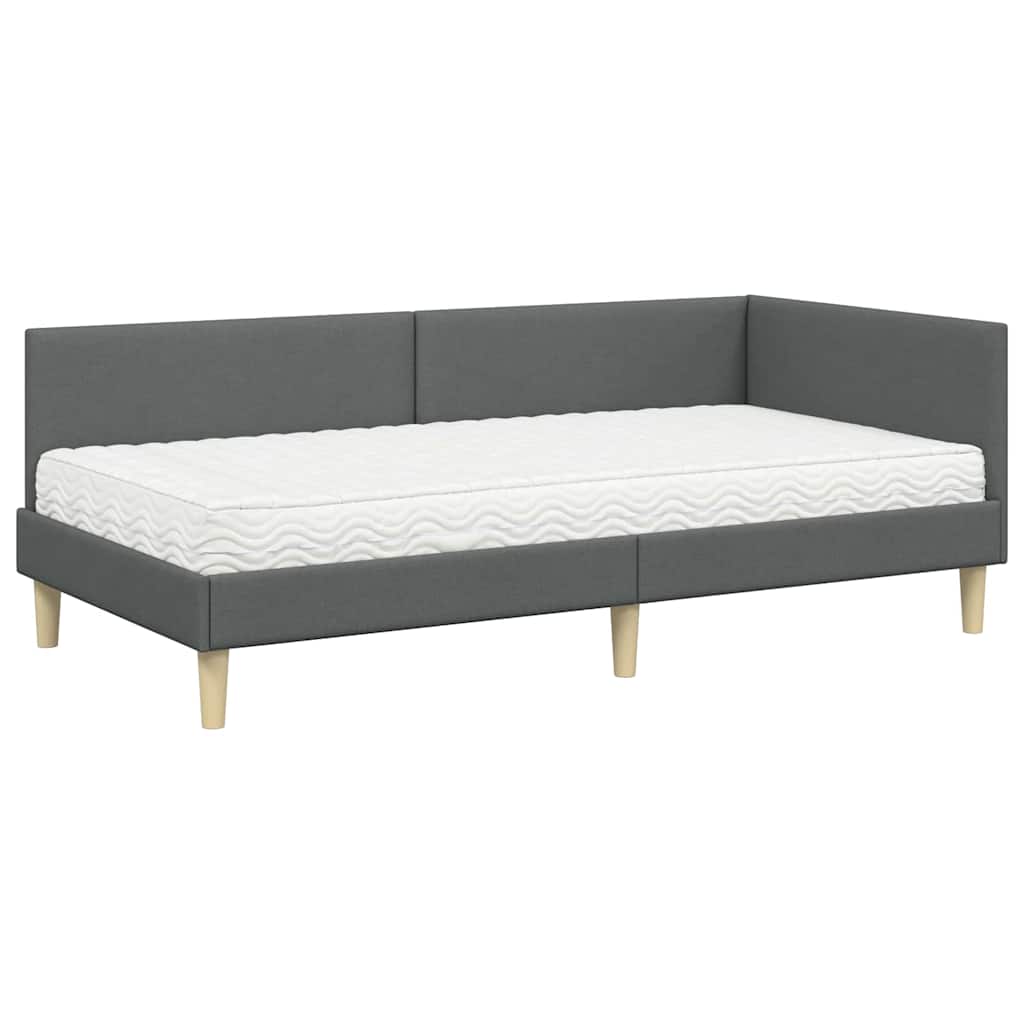 Hoekbedframe Met Matras Anders Met Hoofdeinde 2 Pcs Grijs Stof 90 x 200 cm Donkergrijs