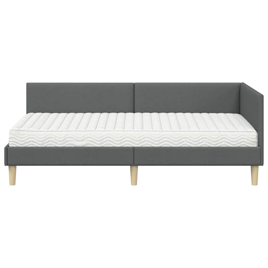 Hoekbedframe Met Matras Anders Met Hoofdeinde 2 Pcs Grijs Stof 90 x 200 cm Donkergrijs