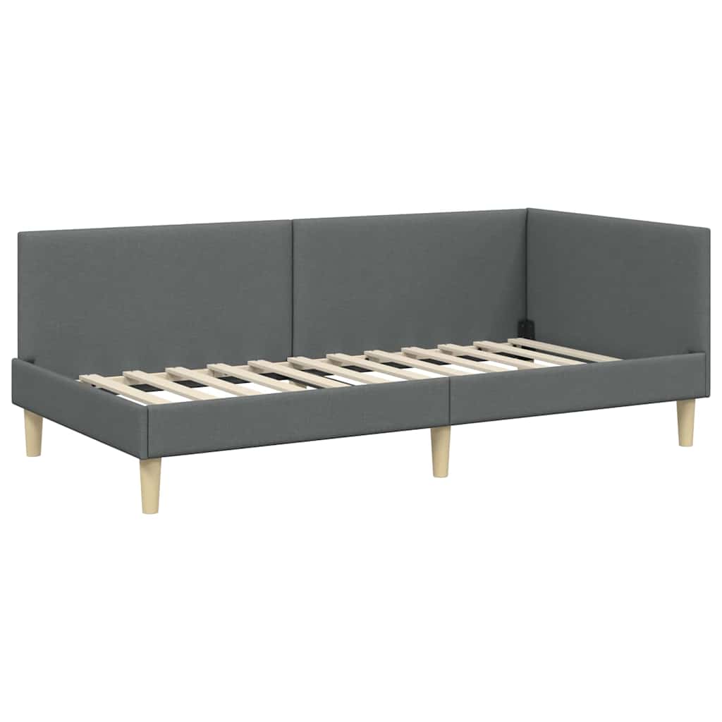 Hoekbedframe Met Matras Anders Met Hoofdeinde 2 Pcs Grijs Stof 90 x 200 cm Donkergrijs