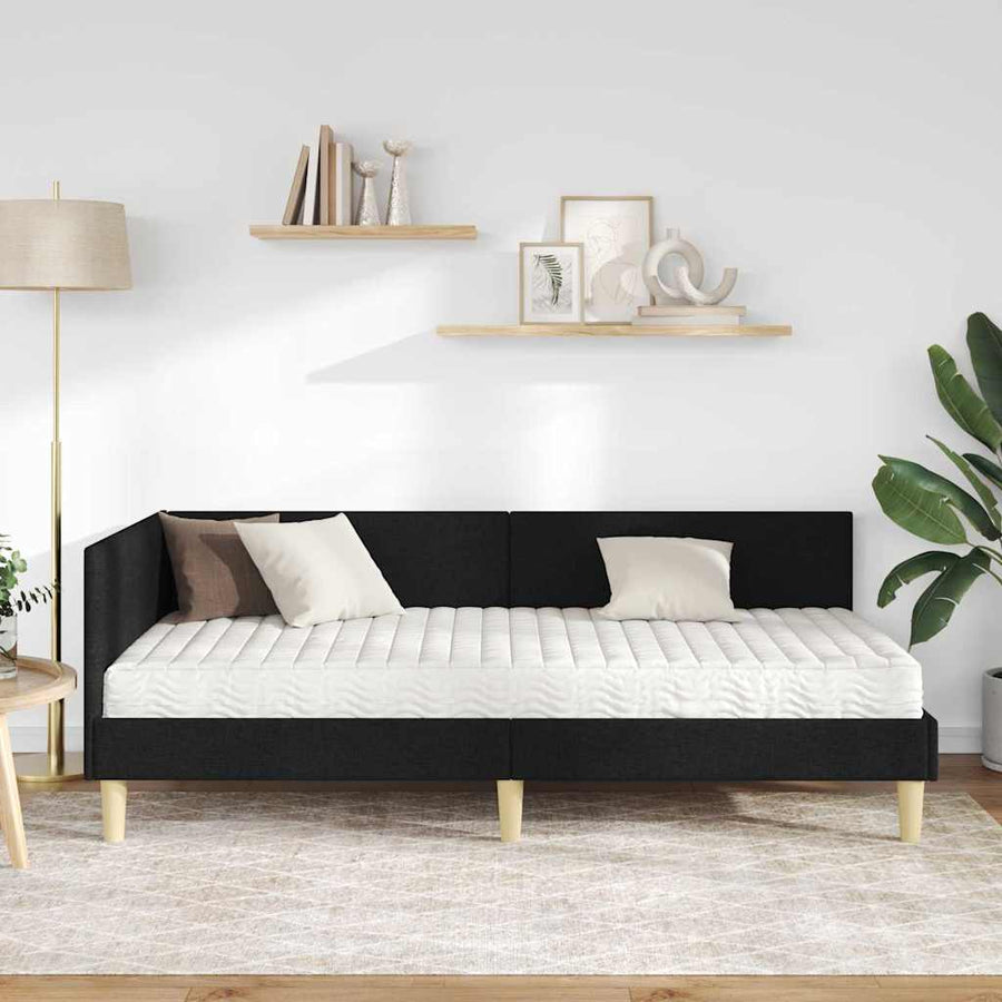 Hoekbedframe Met Matras Anders Met Hoofdeinde 2 Pcs Groen Stof 90 x 200 cm Zwart
