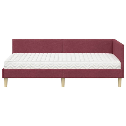 Hoekbedframe Met Matras Anders Met Hoofdeinde 2 Pcs Grijs Stof 90 x 200 cm Wijnrood