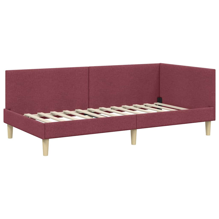 Hoekbedframe Met Matras Anders Met Hoofdeinde 2 Pcs Grijs Stof 90 x 200 cm Wijnrood