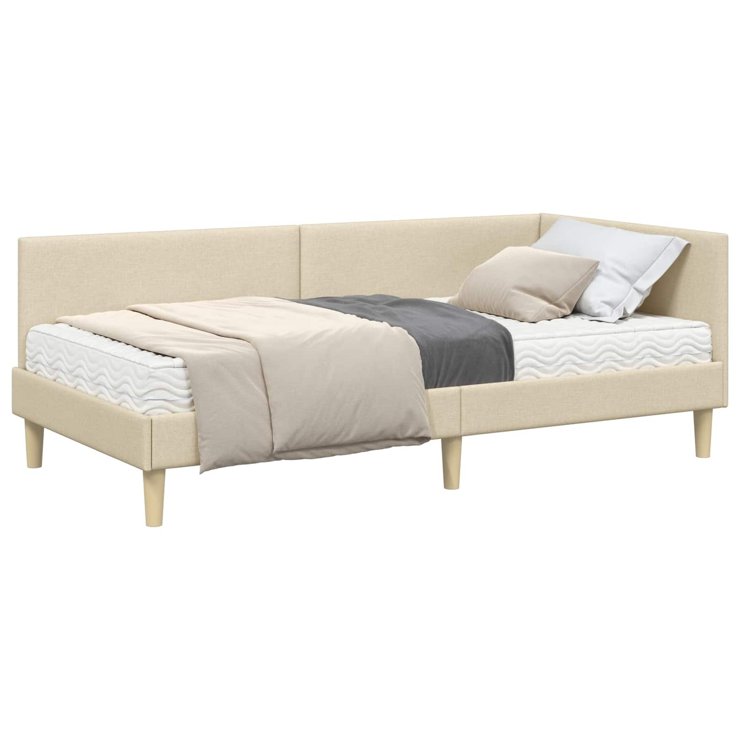 Hoekbedframe Met Matras Anders Met Hoofdeinde 2 Pcs Stof 90 x 200 cm Crème