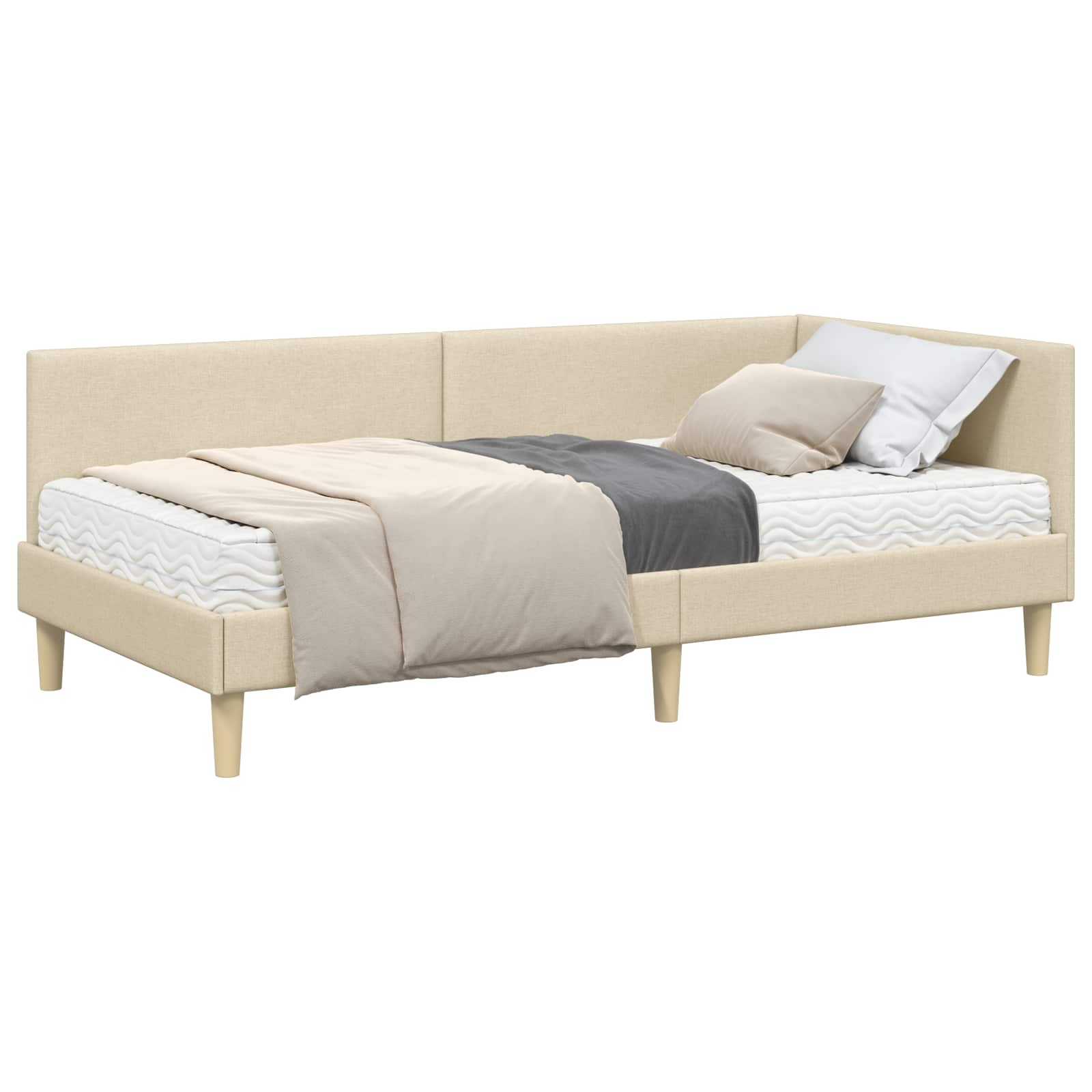 Hoekbedframe Met Matras Anders Met Hoofdeinde 2 Pcs Stof 90 x 200 cm Crème