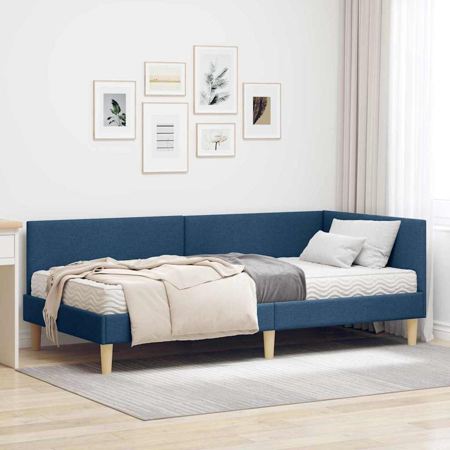 Hoekbedframe Met Matras Anders Met Hoofdeinde 2 Pcs Stof 90 x 200 cm Blauw