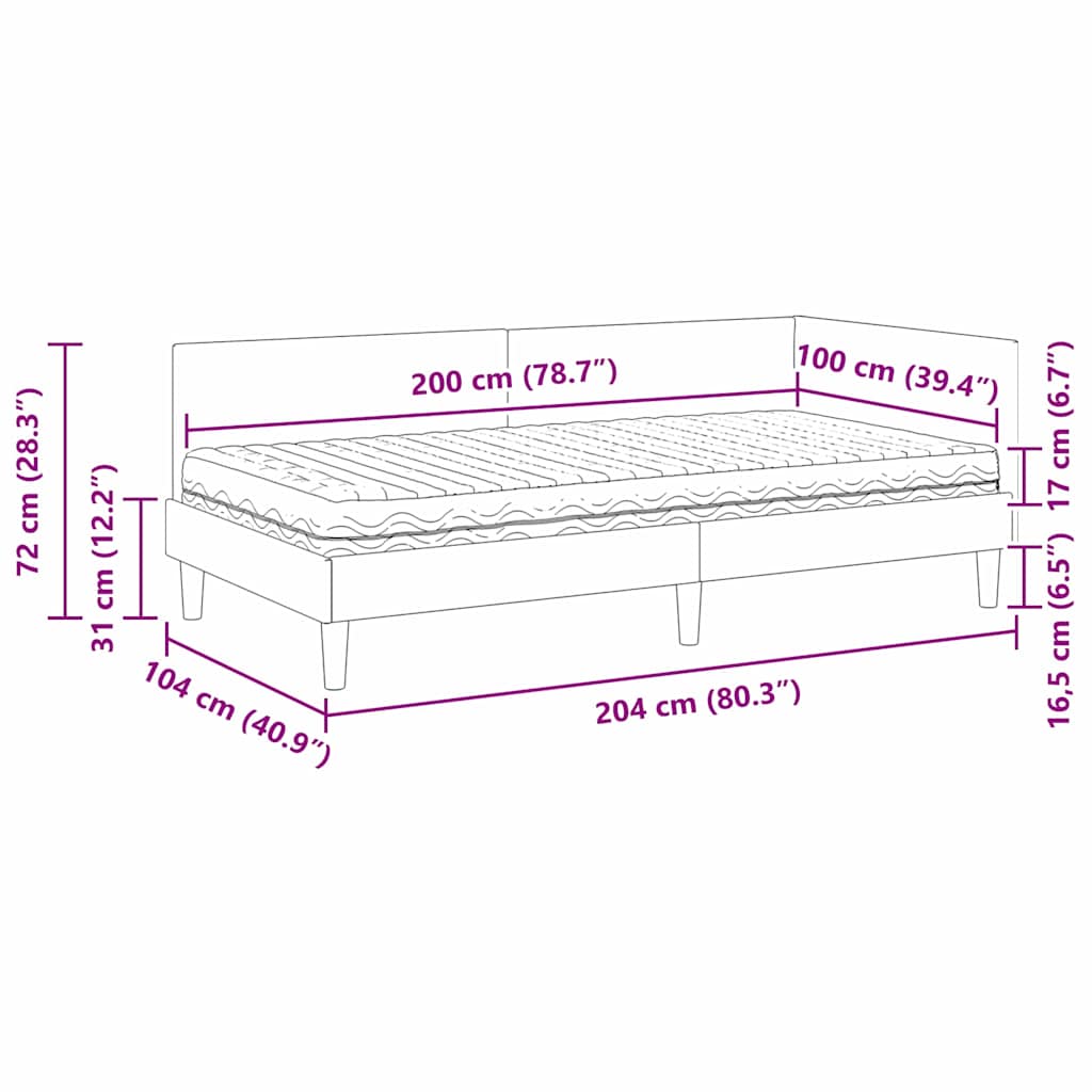 Hoekbedframe Met Matras Anders 2 Pcs Stof 100 x 200 cm Lichtgrijs