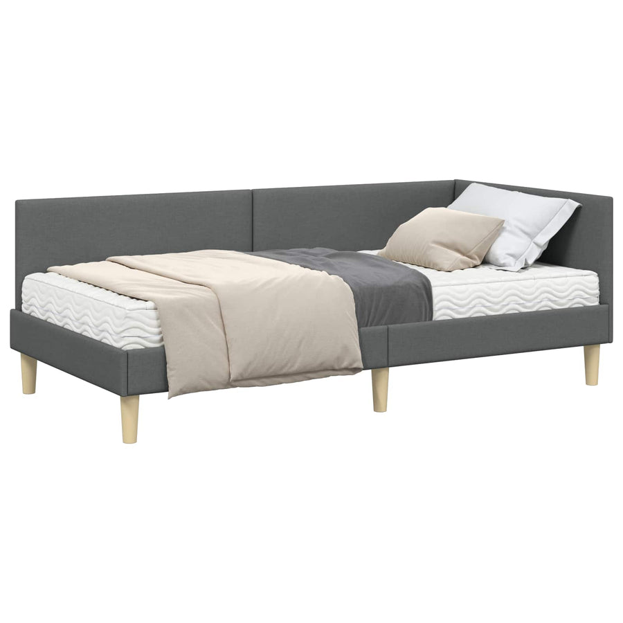 Hoekbedframe Met Matras Anders Met Hoofdeinde 2 Pcs Grijs Stof 100 x 200 cm Donkergrijs