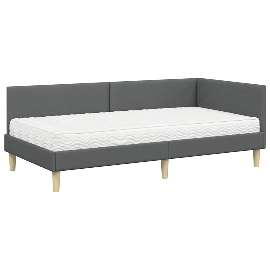 Hoekbedframe Met Matras Anders Met Hoofdeinde 2 Pcs Grijs Stof 100 x 200 cm Donkergrijs