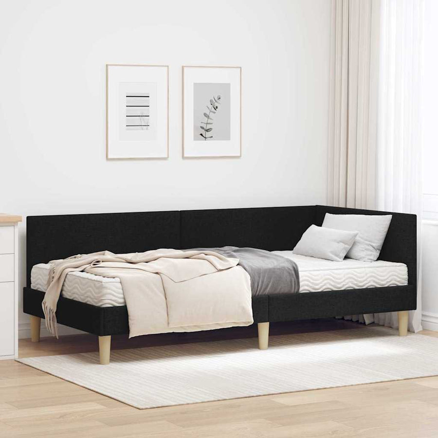 Hoekbedframe Met Matras Anders Met Hoofdeinde 2 Pcs Groen Stof 100 x 200 cm Zwart