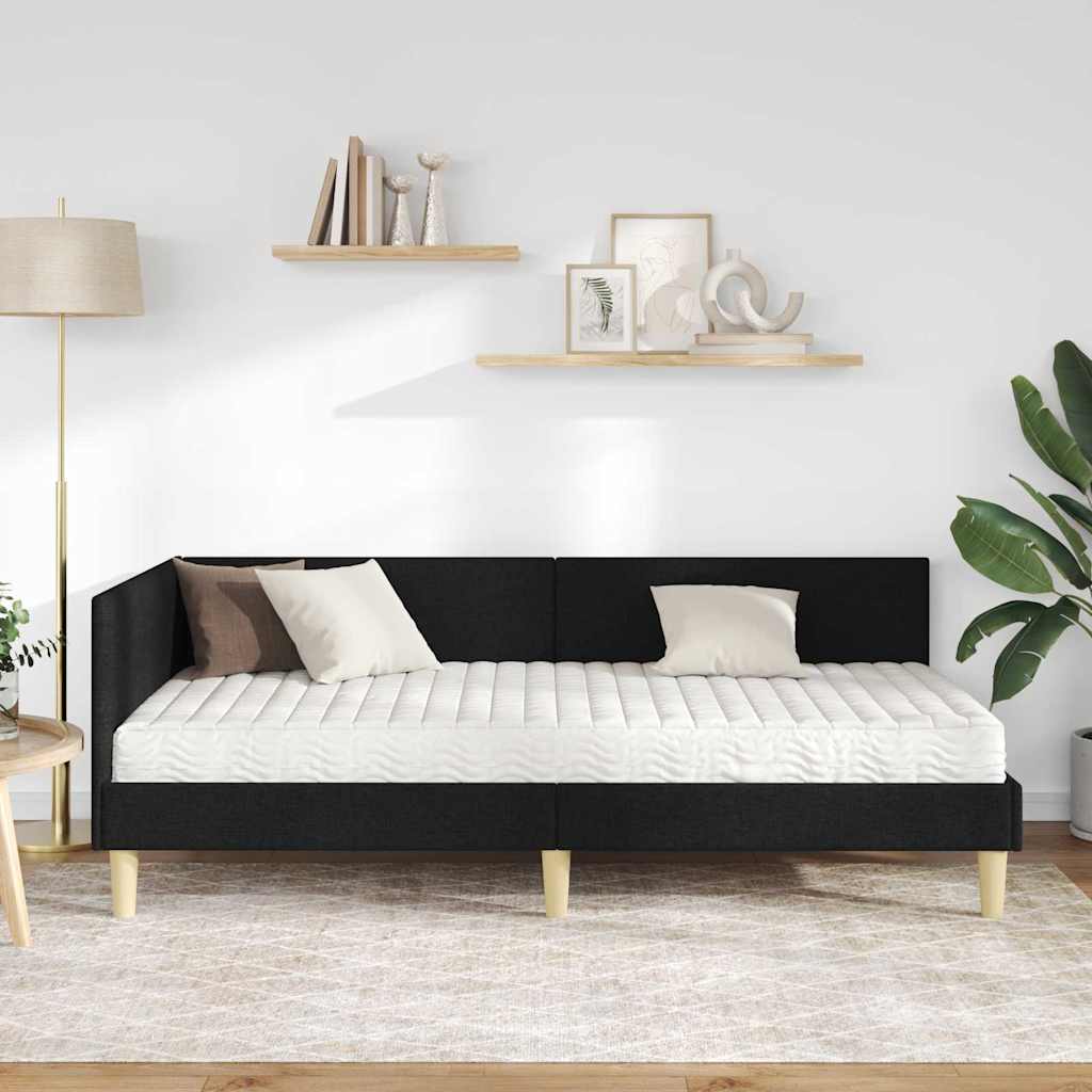 Hoekbedframe Met Matras Anders Met Hoofdeinde 2 Pcs Groen Stof 100 x 200 cm Zwart