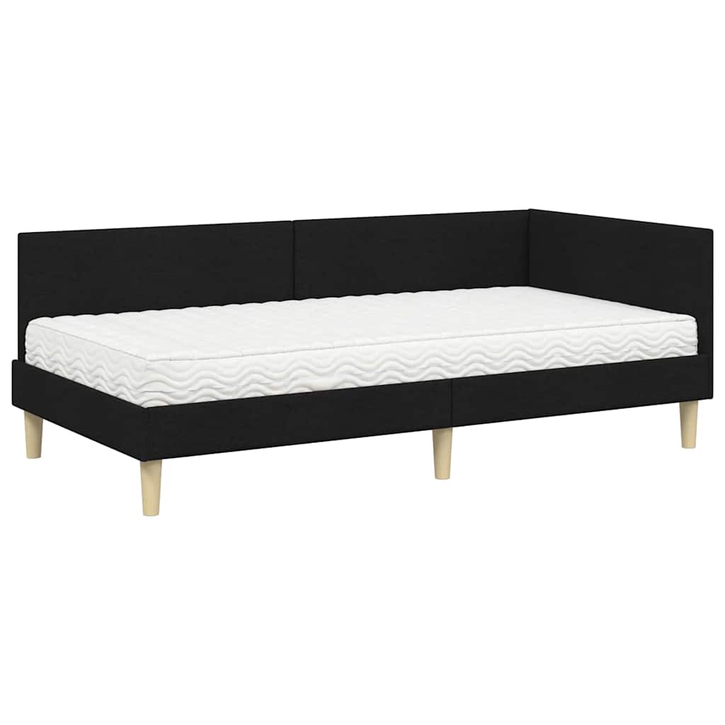 Hoekbedframe Met Matras Anders Met Hoofdeinde 2 Pcs Groen Stof 100 x 200 cm Zwart