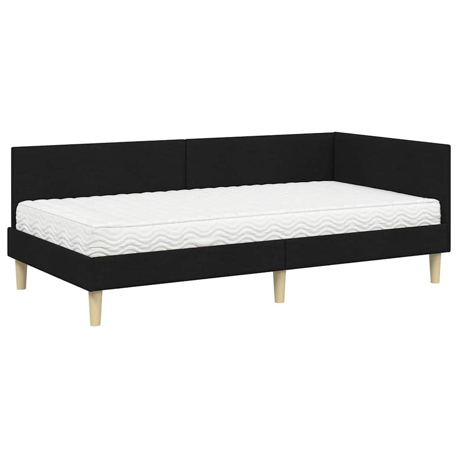 Hoekbedframe Met Matras Anders Met Hoofdeinde 2 Pcs Groen Stof 100 x 200 cm Zwart