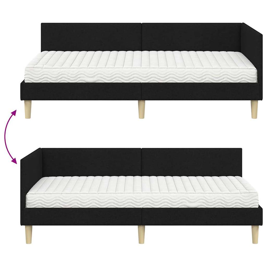 Hoekbedframe Met Matras Anders Met Hoofdeinde 2 Pcs Groen Stof 100 x 200 cm Zwart