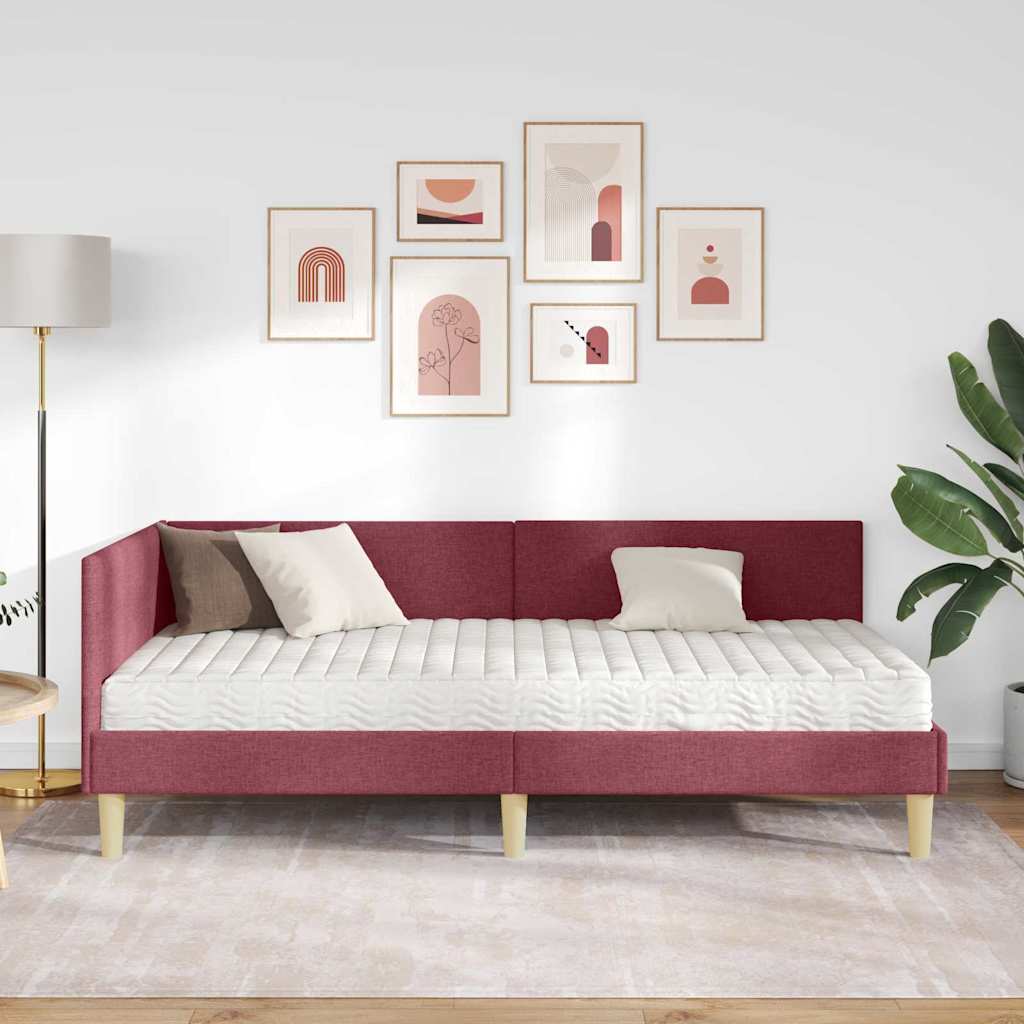 Hoekbedframe Met Matras Anders Met Hoofdeinde 2 Pcs Grijs Stof 100 x 200 cm Wijnrood